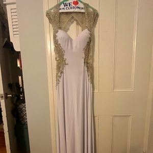 White and gold jovani prom dress